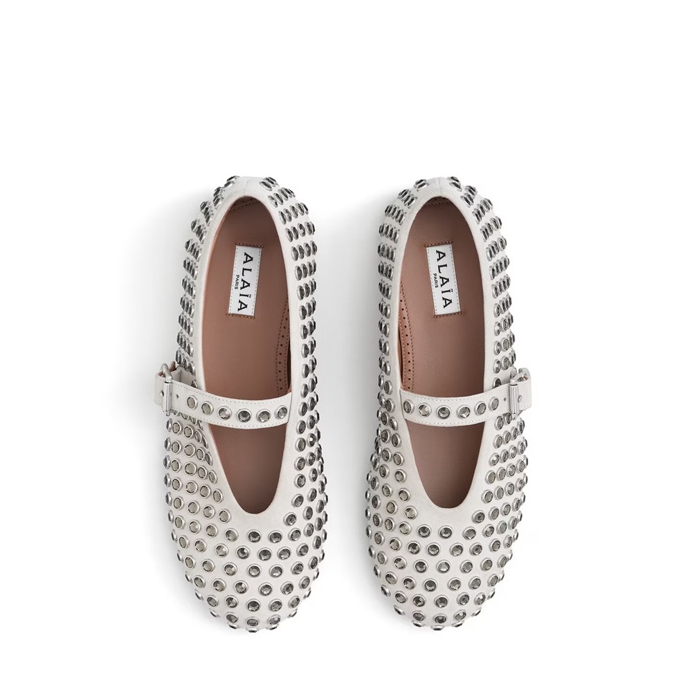 Alaia White Flats with Silver Studs